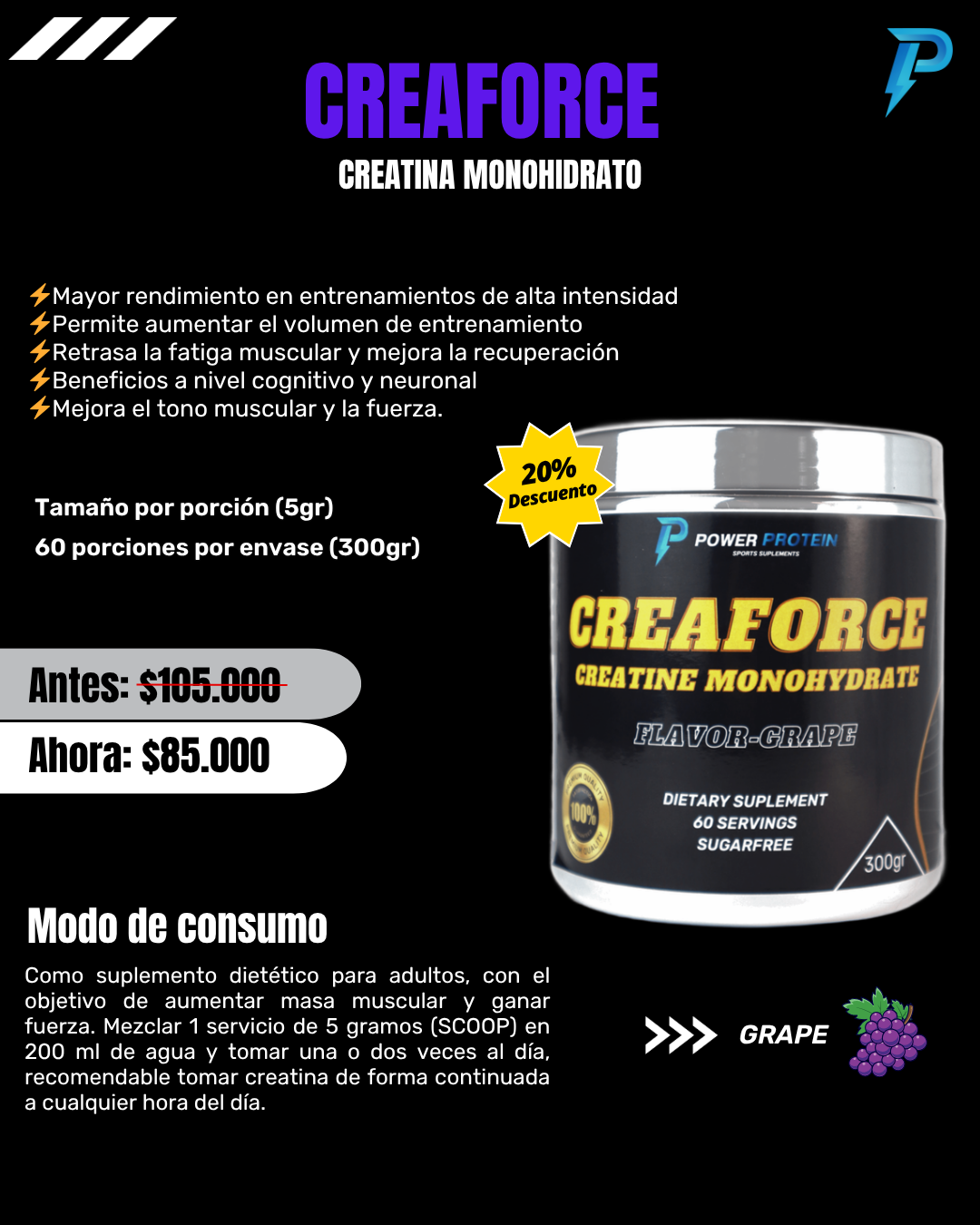 CREATINA MONOHIDRATO - 300gr - Image 2